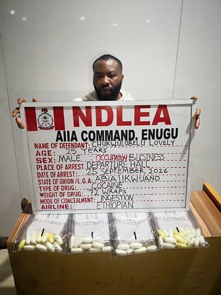 Europe-bound bridegroom excretes 72 cocaine wraps at Enugu airport Europe-bound bridegroom excretes 72 cocaine wraps at Enugu airport